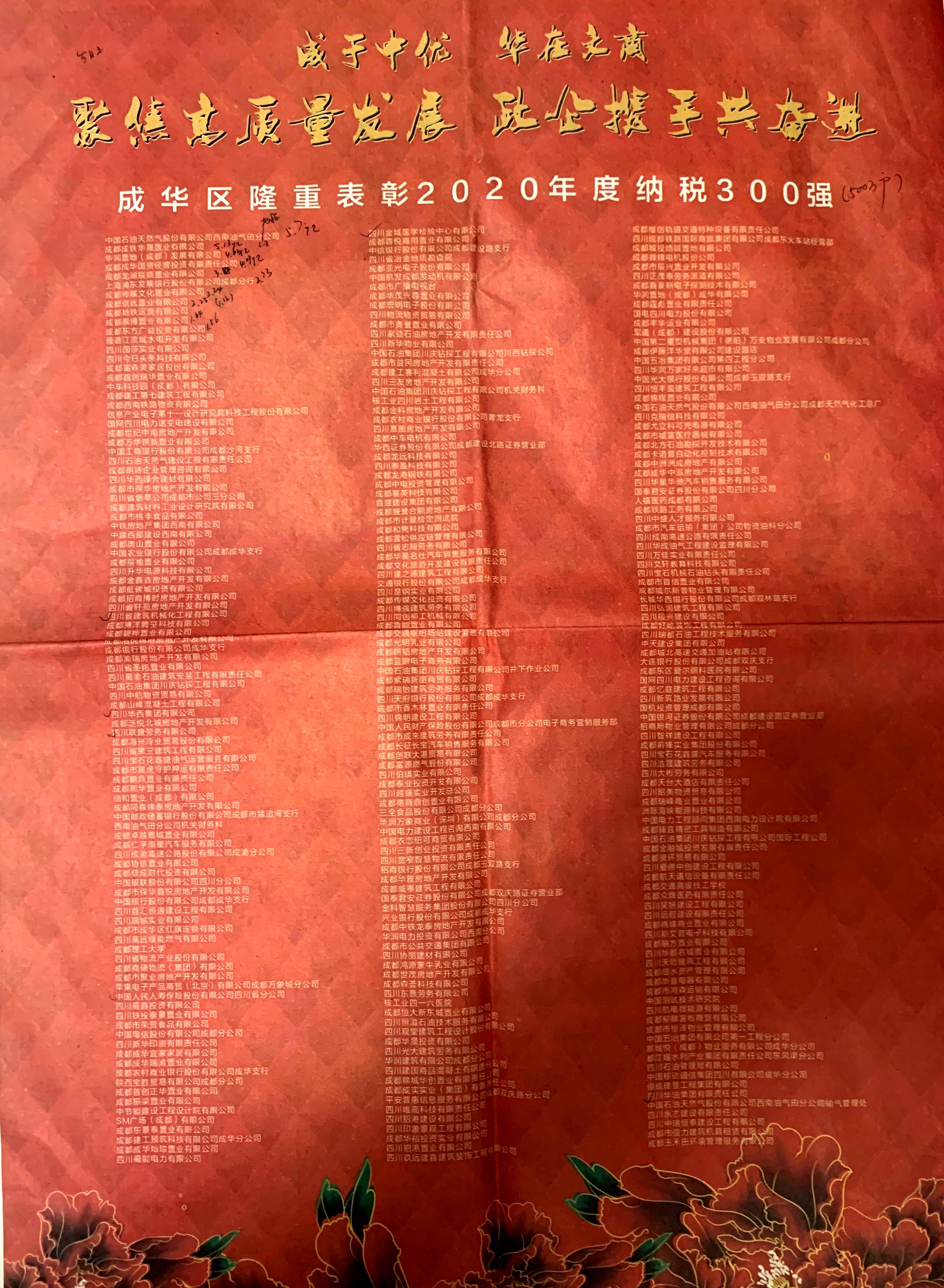 成華區2020年度納稅300強
